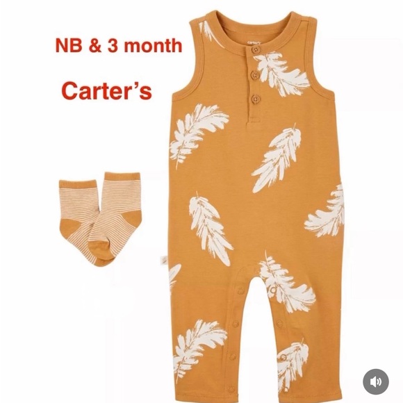 Carter's Other - Carter's Yellow Feather Print Romper with Socks